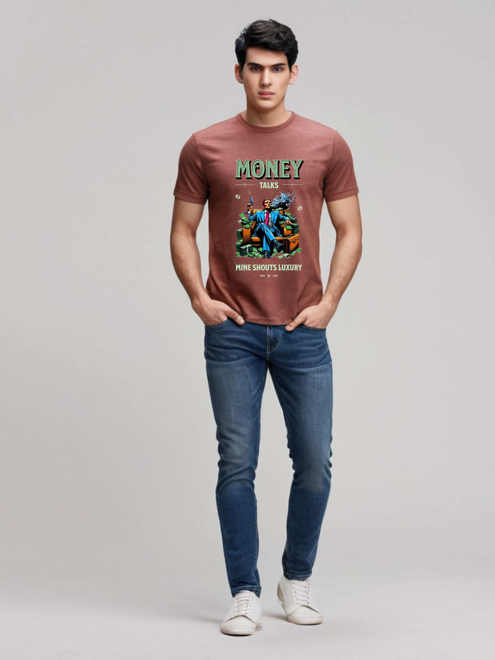Men’s Maroon Graphic Printed T-Shirt – Money Talks Streetwear Cotton Tee