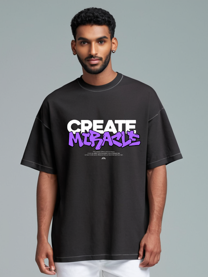 Men’s Black Oversized Graphic T-Shirt - Create Miracle  & Virtual Reality